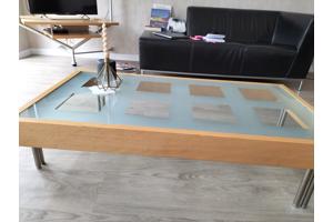 salontafel beukenhout met geslepen glasplaat