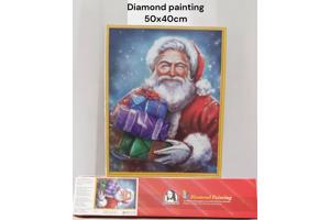 Diamond painting kerstman met cadeau 50x40cm