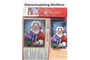 Diamond painting kerstman met cadeau 50x40cm