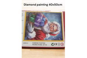 Diamond painting kerstman met cadeau 50x40cm