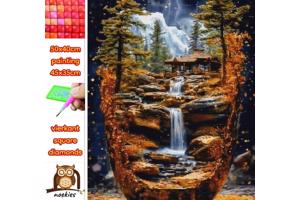 50x40cm Diamond Painting waterval bos (vierkant) nr 56