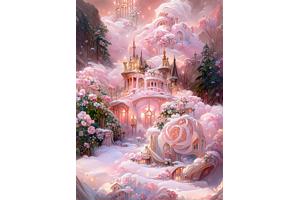 nr 43 Diamond Painting roze kasteel 50x40cm (vierkant)