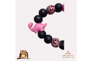 noekies Speenkoord dino panterprint zwart roze nr 29