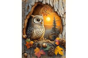 nr 49 Diamond Painting Uil in boom 50x40cm (vierkant)