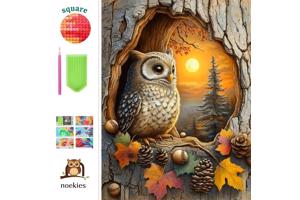 nr 49 Diamond Painting Uil in boom 50x40cm (vierkant)