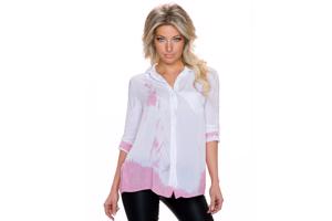 Overhemdblouse wit/roze, 1 maat (34/40)   nieuw