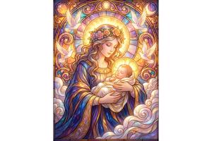 nr 66 Diamond painting moeder kind duiven 50x40cm (vierkant)