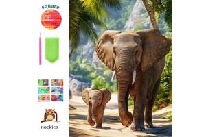 nr 35 Diamond painting safari olifanten 40x50cm (vierkant)