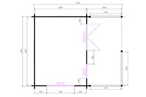 Tuinhuis-Blokhut 4x3+2: 440 x 340 x 265 (h) cm