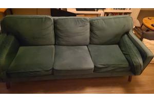 Groene suede bank 3 personen