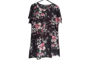 Zomer jurk bloemen zwart groen roze M