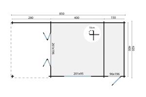Blokhut Sibella 420x420 cm heeft een strakke uitstraling en