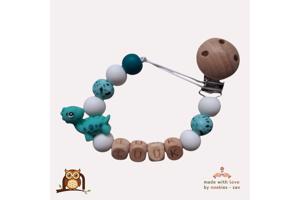 noekies naam speenkoord dino turquoise wit nr 14