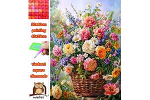 50x40cm Diamond painting mand bloemen (vierkant) nr 31