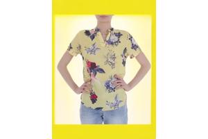 Metrofive bloemen shirt vhals geel XXL/44