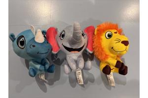 Lidl safari mini’s 3 kleine knuffels neushoorn leeuw olifant