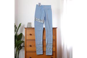 Legging lichtblauw goud glitter S/M