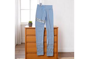 Legging lichtblauw goud glitter S/M