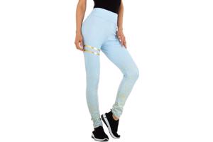 Legging lichtblauw goud glitter S/M