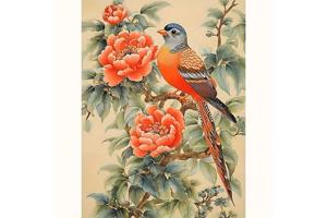 nr 6 Diamond Painting vogel op tak 50x40cm (vierkant)