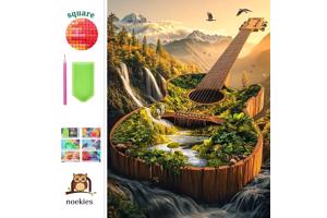 nr 2 Diamond Painting gitaar boslandschap 50x40cm (vierkant)