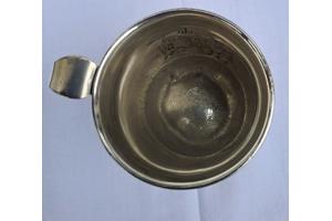 Oude Gero 90 verzilverde geboortebeker met bestek.