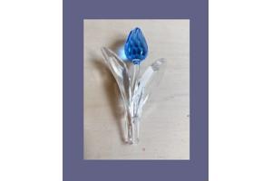 Swarovski rode + blauwe tulp + staander met echtheids-logo