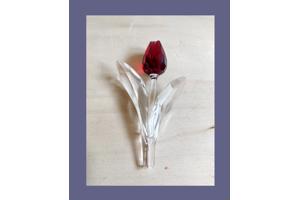 Swarovski rode + blauwe tulp + staander met echtheids-logo