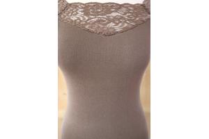 Fijngebreide strapless jurk met kant, 1 maat (34/40), Bruin