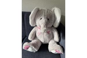 Grote knuffel olifant grijs met wit roze accenten