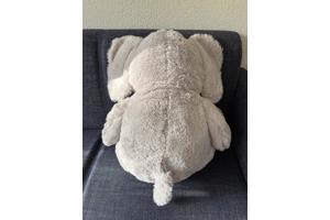 Grote knuffel olifant grijs met wit roze accenten