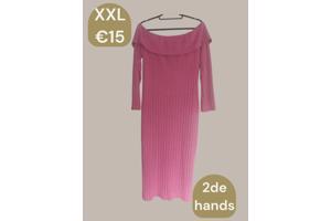 Offshoulder jurk roze xxl