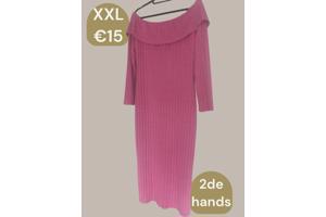 Offshoulder jurk roze xxl