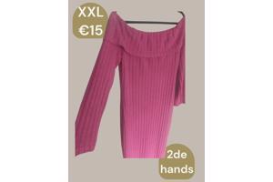 Offshoulder jurk roze xxl