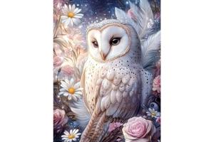 nr 34 Diamond Painting Uil met rozen 50x40cm (vierkant)