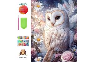 nr 34 Diamond Painting Uil met rozen 50x40cm (vierkant)
