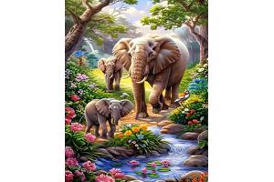 50x40cm Diamond Painting Olifant meerkleurig (rond) nr 80