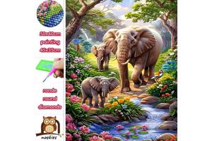 50x40cm Diamond Painting Olifant meerkleurig (rond) nr 80