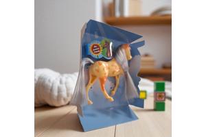 Little horse speelpaard geel oranje grijze haren camouflage