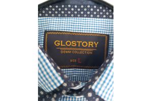 Glo-Story heren overhemd fijne ruit blauw M