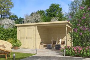 Blokhut met overkapping Finn 450x250 onbehandeld vuren