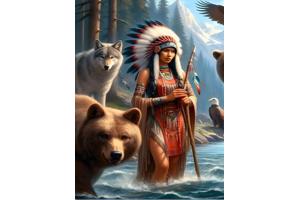 nr 2027 Diamond Painting Indiaan beer wolf 50x40cm (rond)