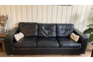 Zwart leren bankstel voor 3 personen
