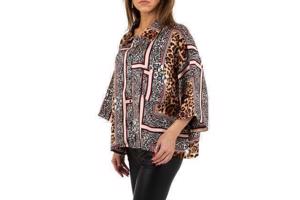 JCL blouse zijde zacht panterprint bruin rood M/L