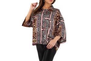 JCL blouse zijde zacht panterprint bruin rood M/L