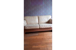 Gebruikte leren bank met riet