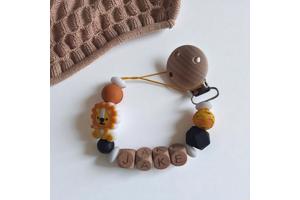 Gepersonaliseerde naam speenkoord oranje leeuwtje