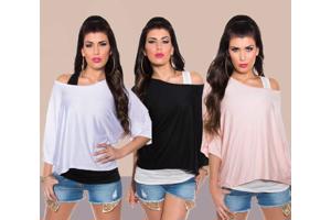 2in1 shirt wit/zwart, zwart/wit of roze/wit,  1 maat (nieuw)