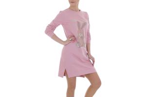 Sweat jurk strass steentjes roze L/XL