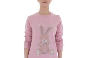 Sweat jurk strass steentjes roze L/XL